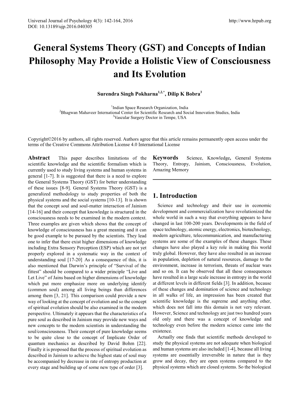 General Systems Theory (GST) and Concepts of Indian Philosophy May Provide a Holistic View of Consciousness and Its Evolution