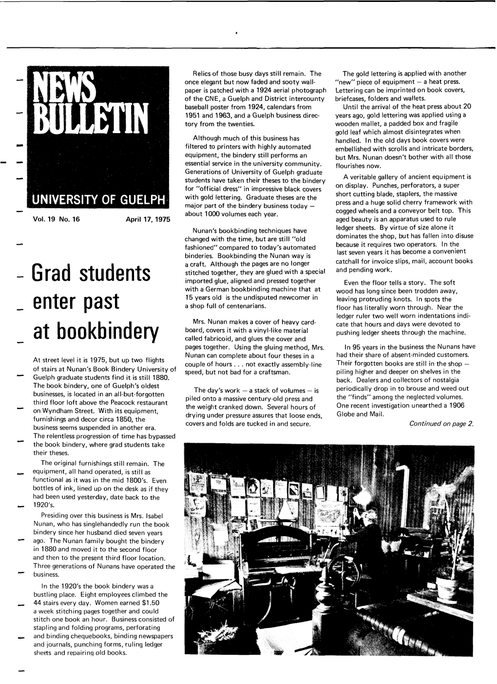 News Bulletin Is Published Every Thursday NEWS by the University of Guelph's Department of Information