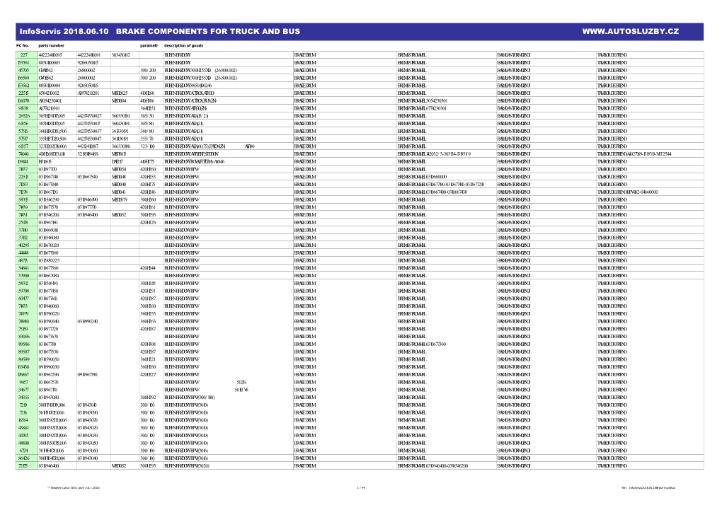 Infoservis 2018.06.10 BRAKE COMPONENTS for TRUCK and BUS