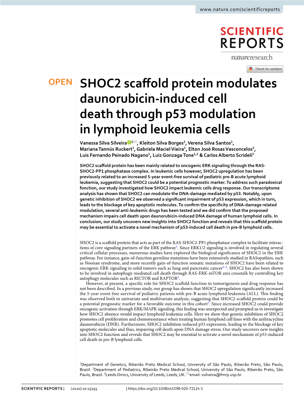 SHOC2 Scaffold Protein Modulates Daunorubicin-Induced Cell Death