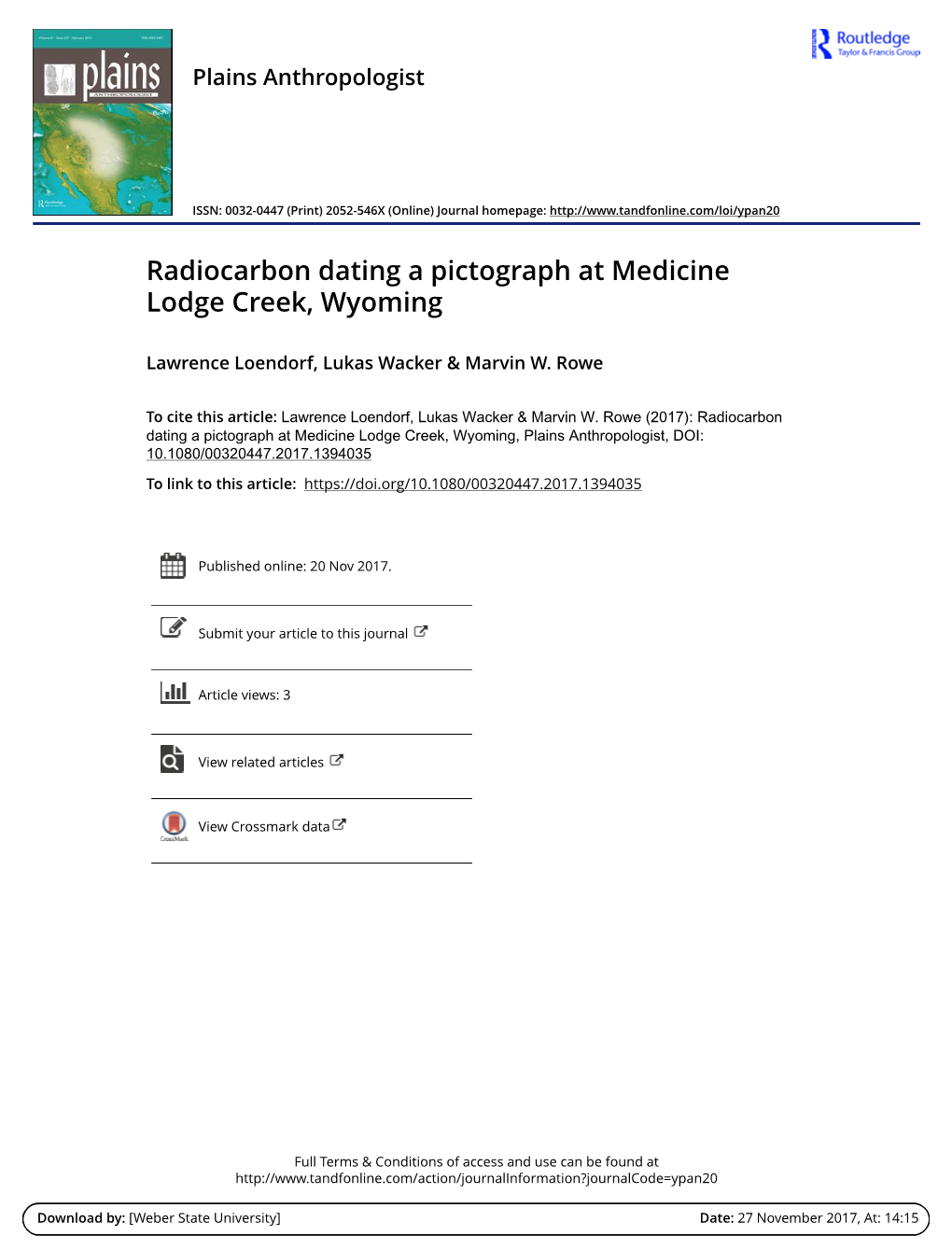 Radiocarbon Dating a Pictograph at Medicine Lodge Creek, Wyoming