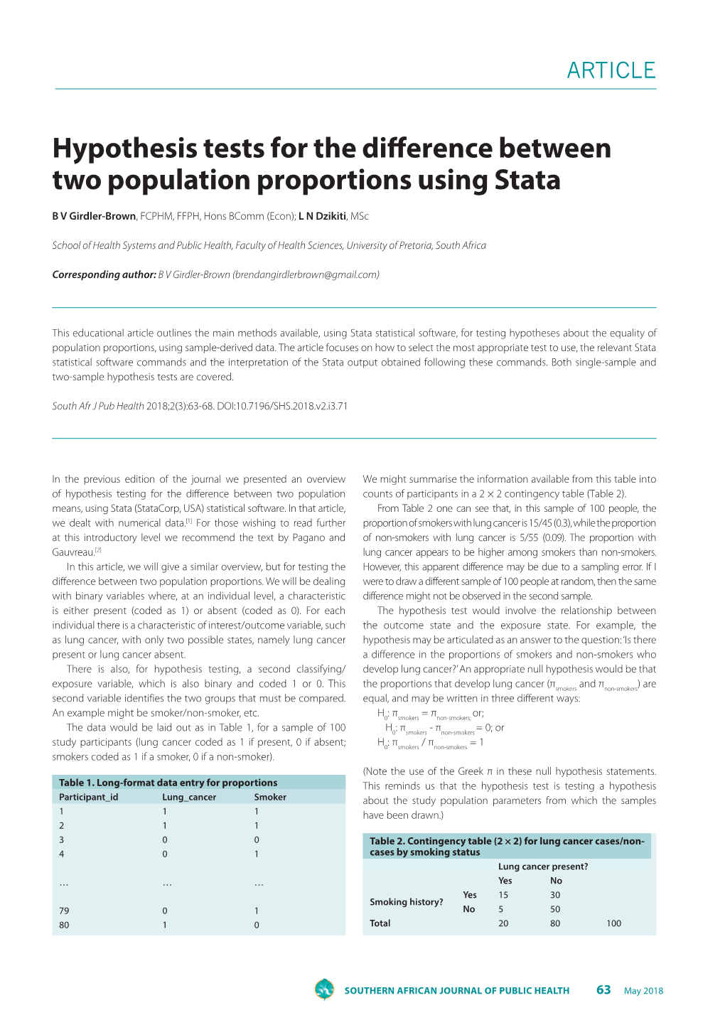 Hypothesis Tests for the Difference Between Two Population Proportions Using Stata