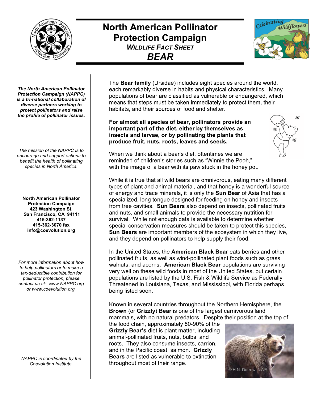 North American Pollinator Protection Campaign WILDLIFE FACT SHEET BEAR