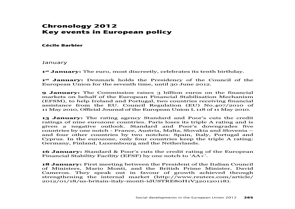 Chronology 2012 Key Events in European Policy