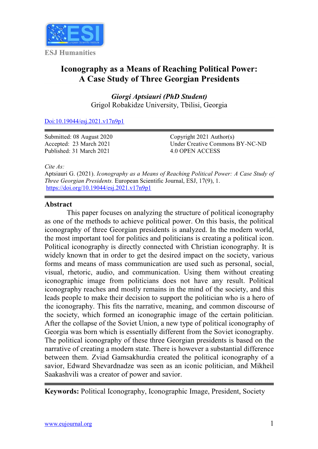 Iconography As a Means of Reaching Political Power: a Case Study of Three Georgian Presidents