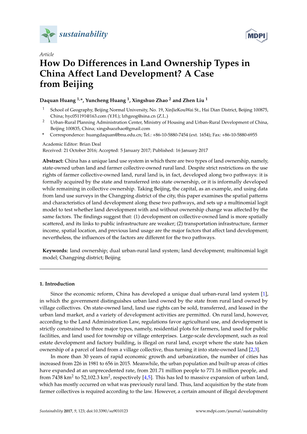 How Do Differences in Land Ownership Types in China Affect Land Development? a Case from Beijing