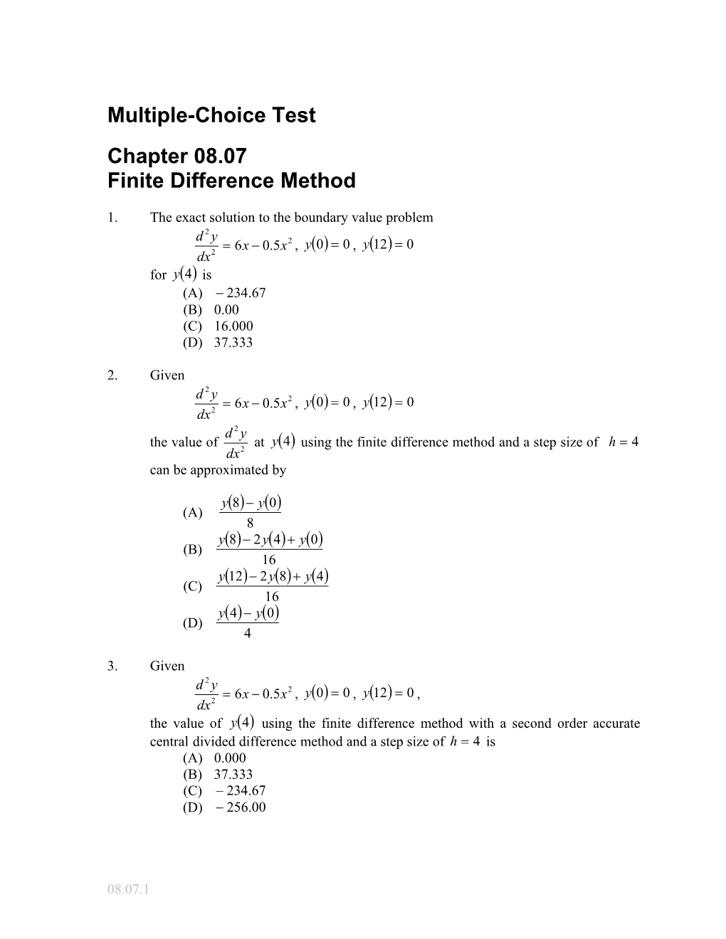 Multiple Choice Test on Finite Difference Method for Solving Ordinary Differential Equations