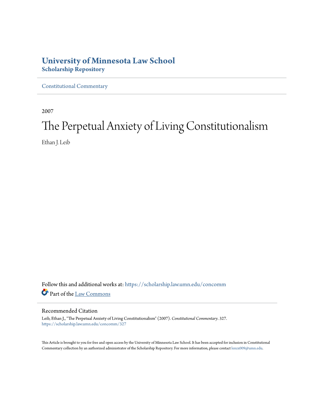 The Perpetual Anxiety of Living Constitutionalism