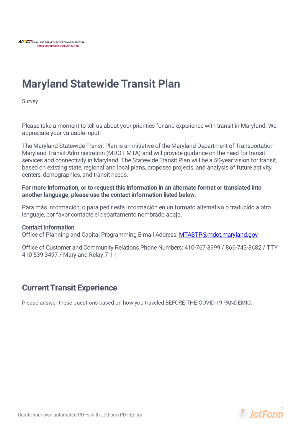 Maryland Statewide Transit Plan