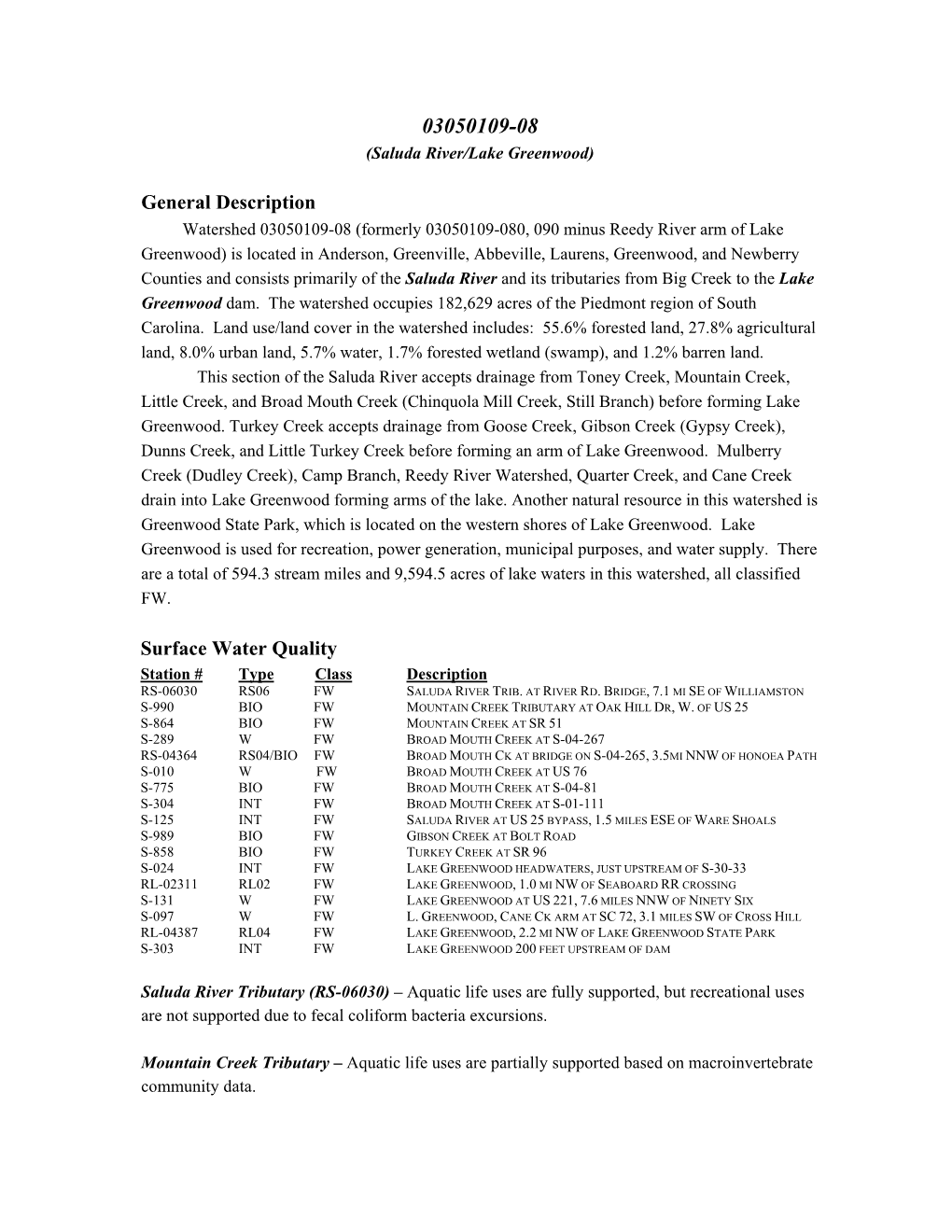 Saluda River Watershed with New Requirements for Phosphorus Limits