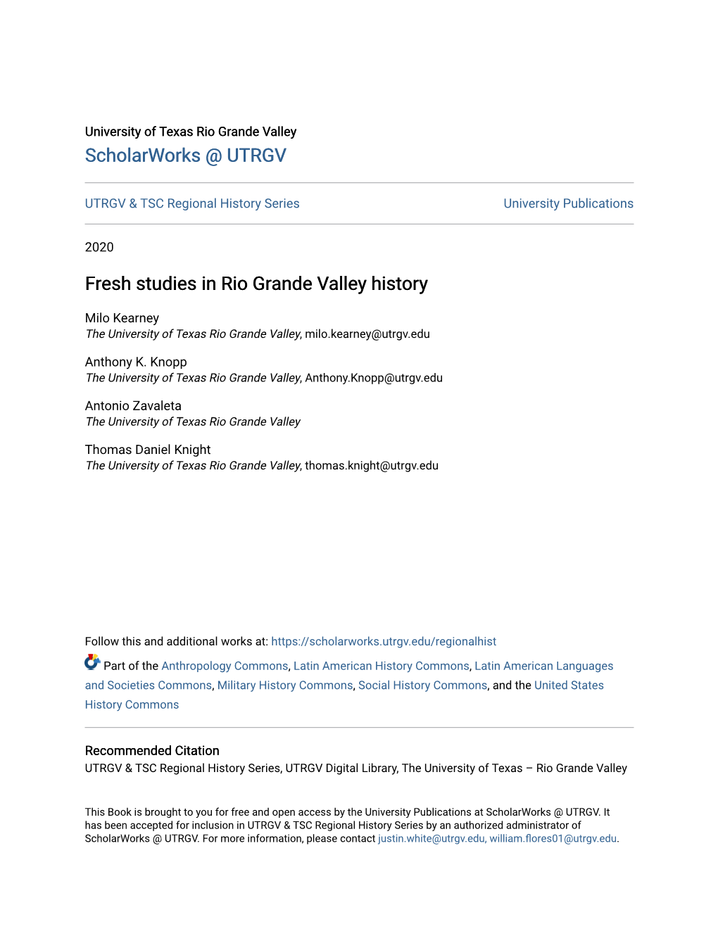 Fresh Studies in Rio Grande Valley History