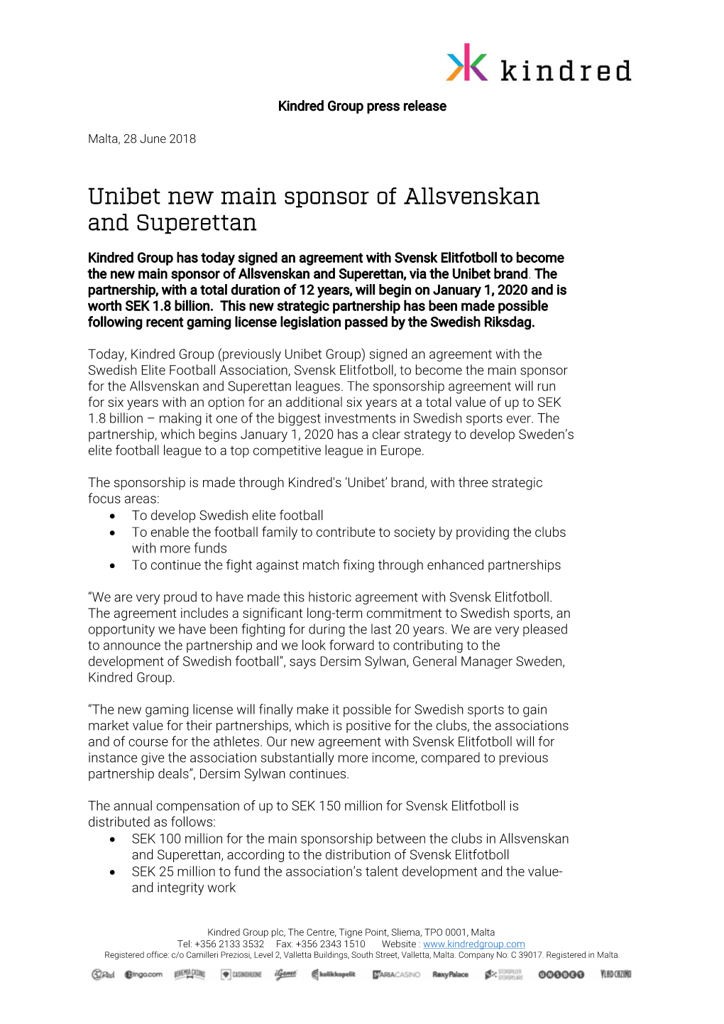 Unibet New Main Sponsor of Allsvenskan and Superettan