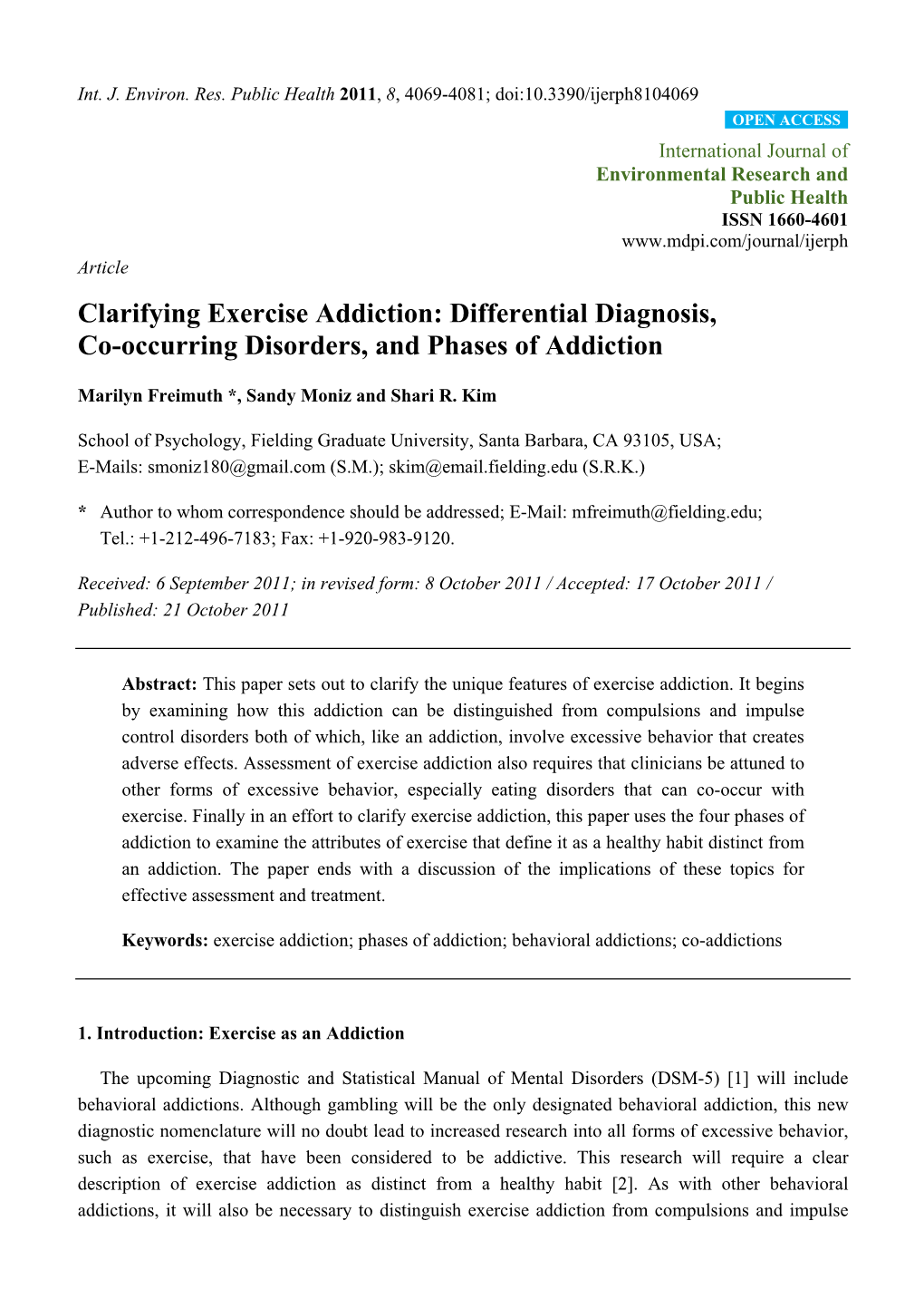 Clarifying Exercise Addiction: Differential Diagnosis, Co-Occurring Disorders, and Phases of Addiction