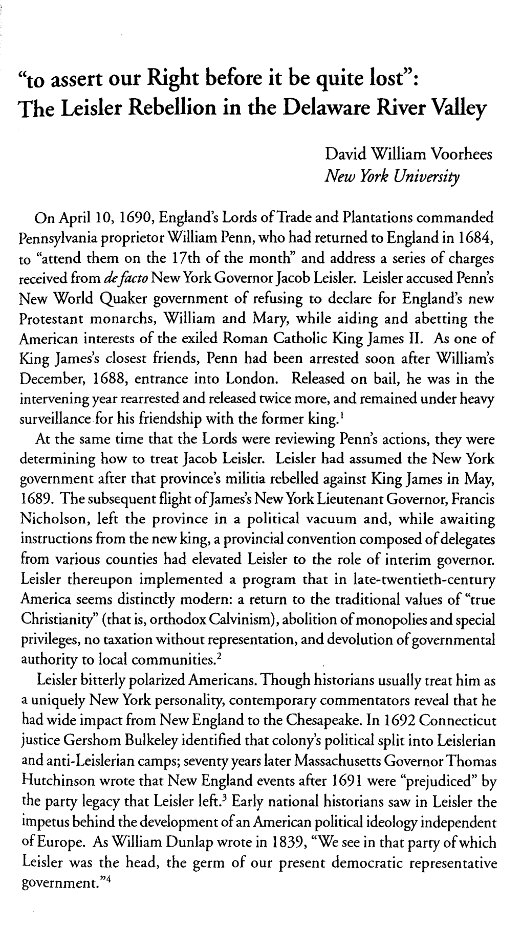 The Leisler Rebellion in the Delaware River Valley