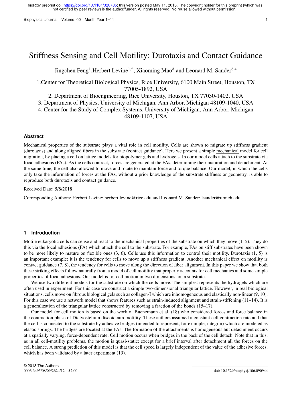 Stiffness Sensing and Cell Motility: Durotaxis and Contact Guidance