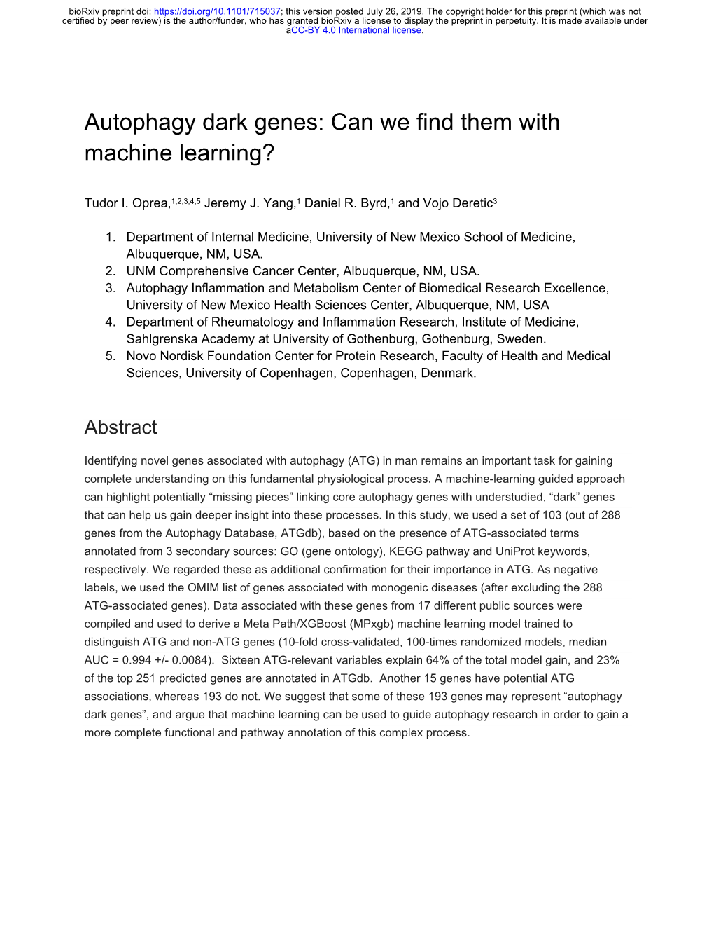 Autophagy Dark Genes: Can We Find Them with Machine Learning?