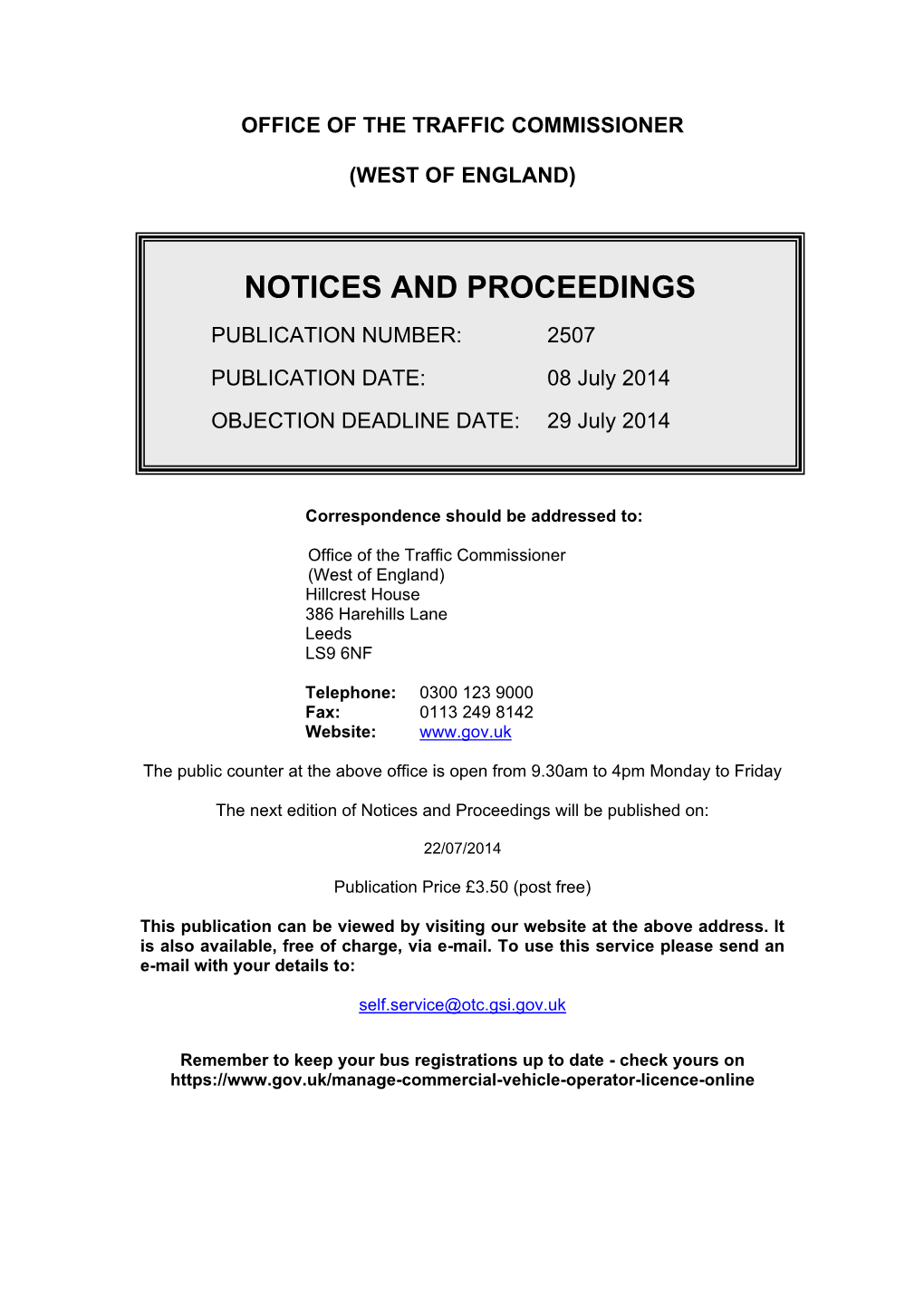 Notices and Proceedings 8 July 2014