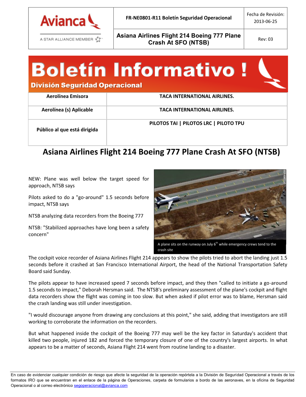 Asiana Airlines Flight 214 Boeing 777 Plane Crash at SFO (NTSB)