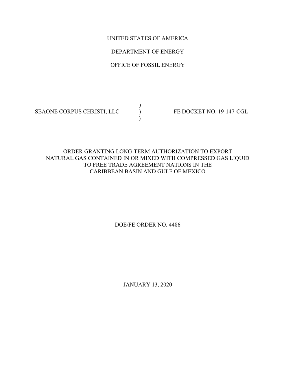 Order 4486 Granting Long-Term Authorization to Export Natural Gas
