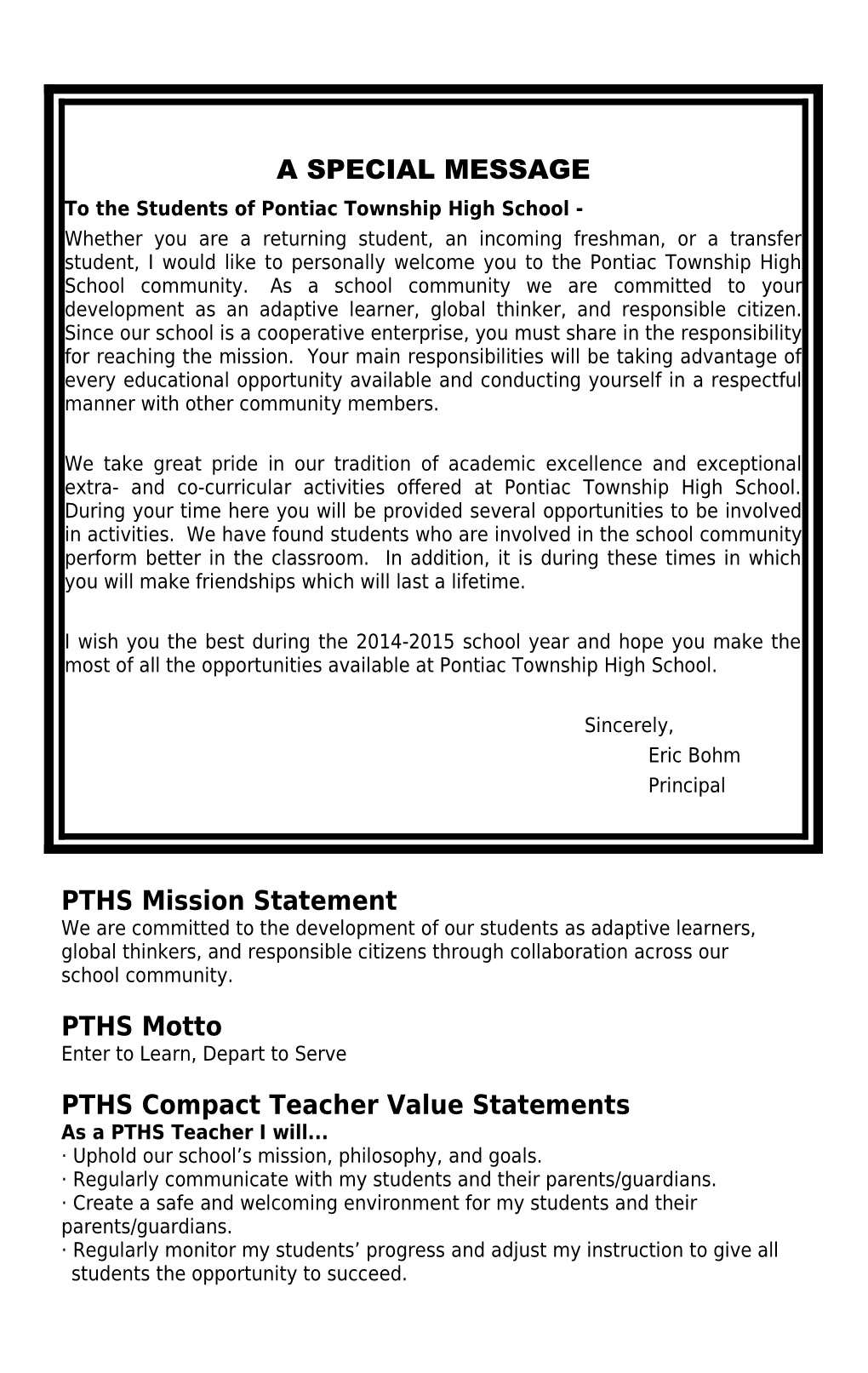PTHS Mission Statement