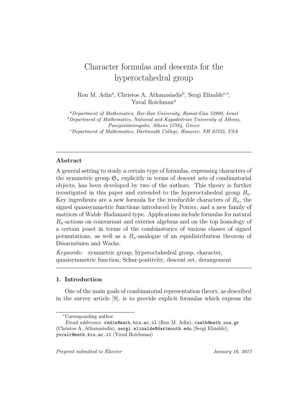 Character Formulas and Descents for the Hyperoctahedral Group