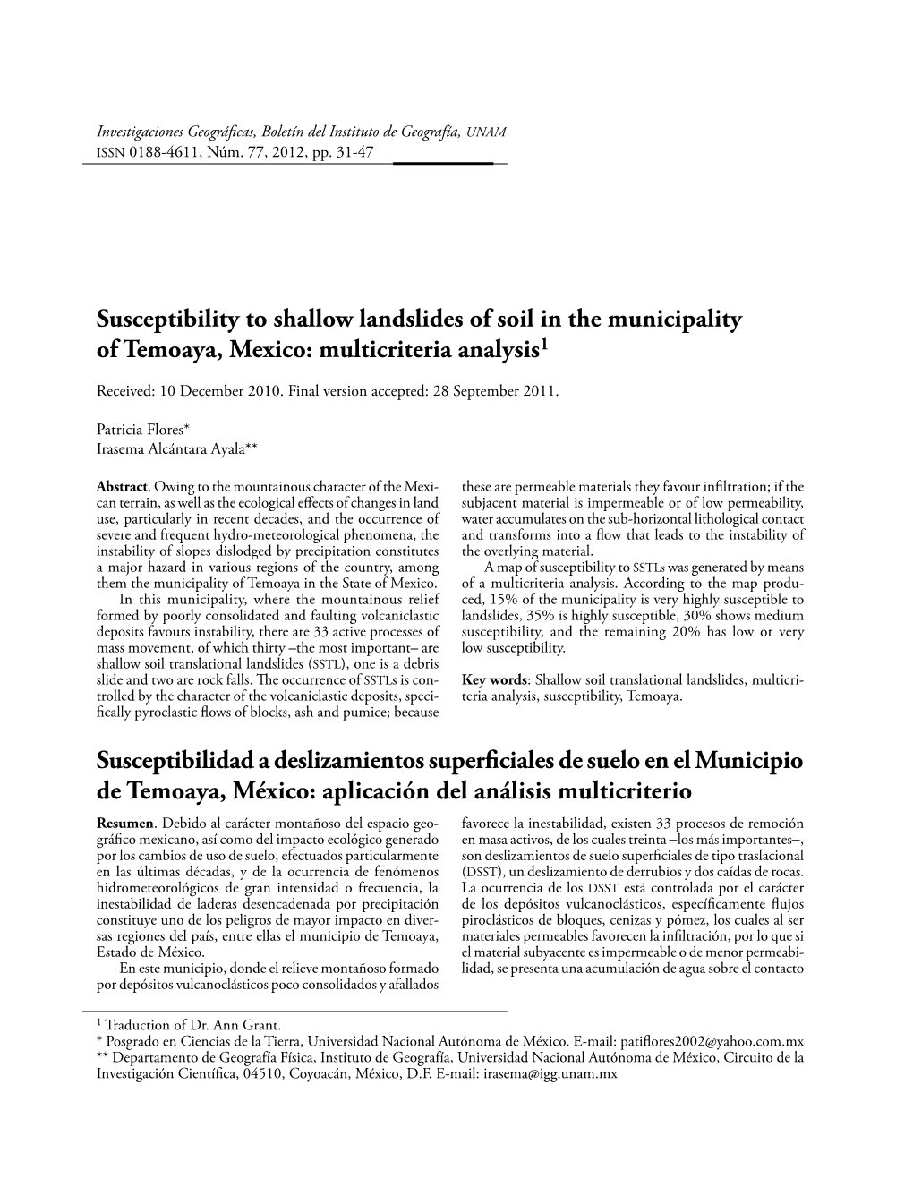 Susceptibility to Shallow Landslides of Soil in the Municipality of Temoaya, Mexico: Multicriteria Analysis1