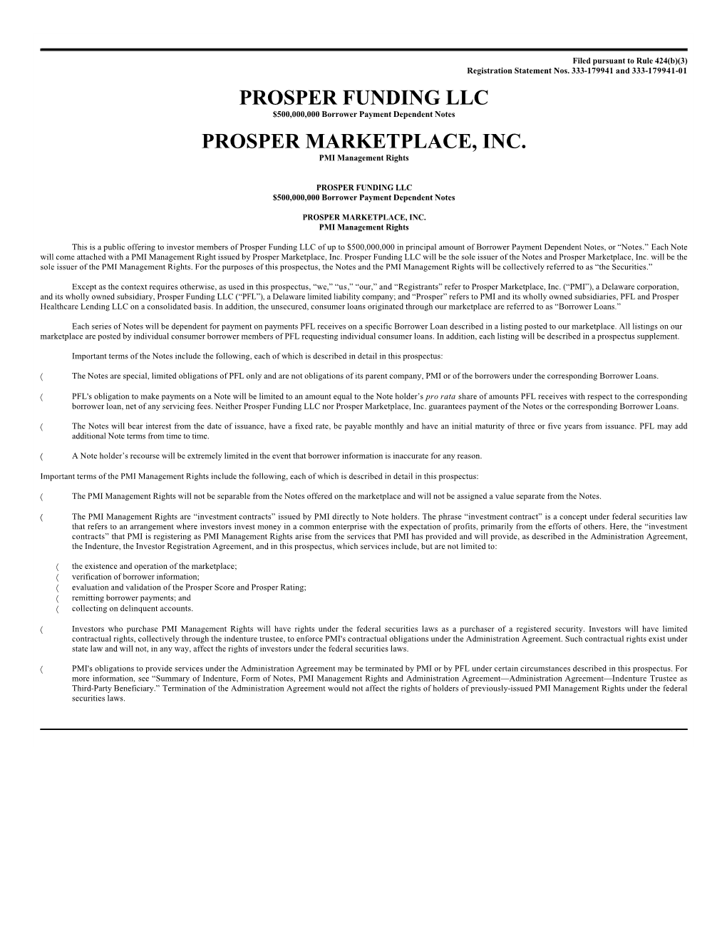 Prosper Funding Llc Prosper Marketplace, Inc