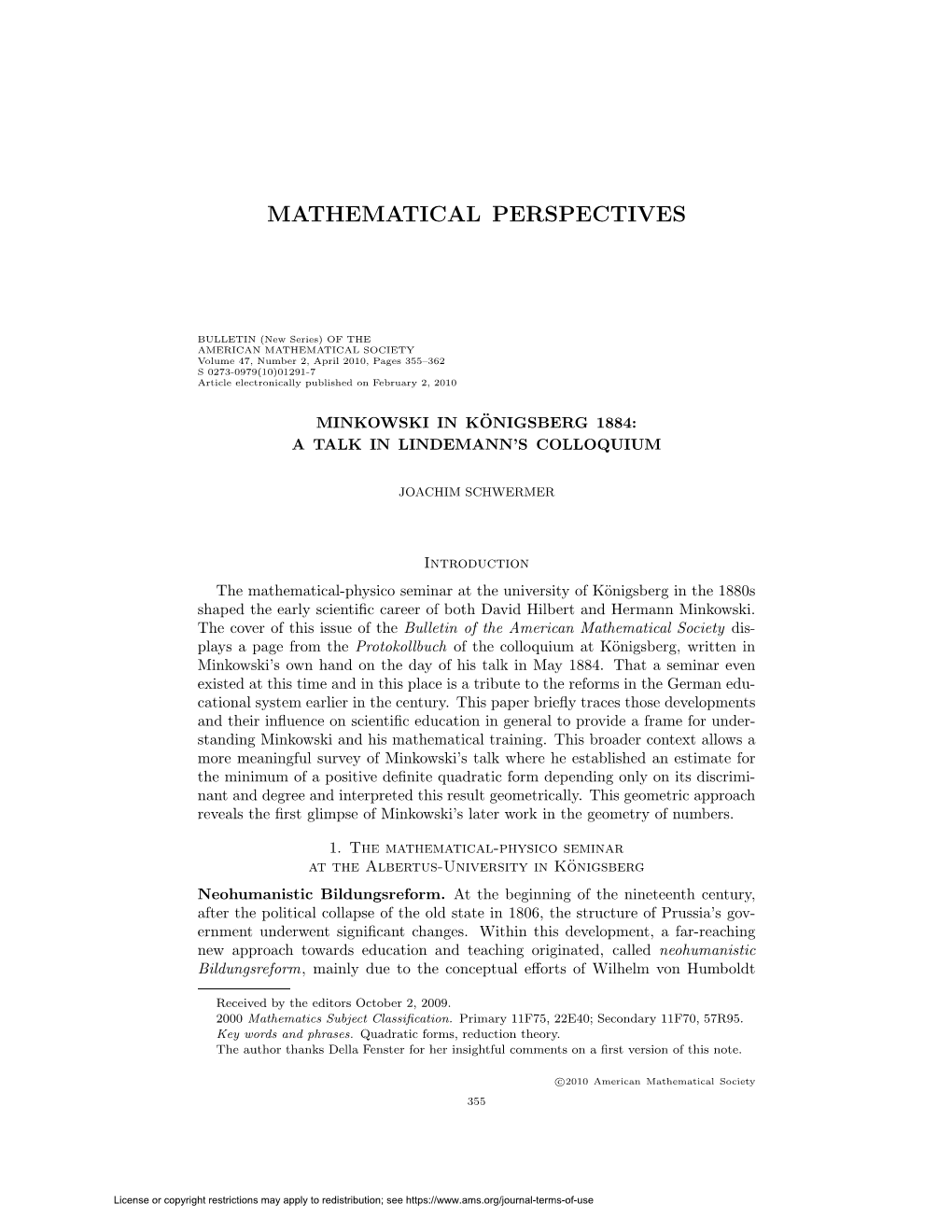 Mathematical Perspectives