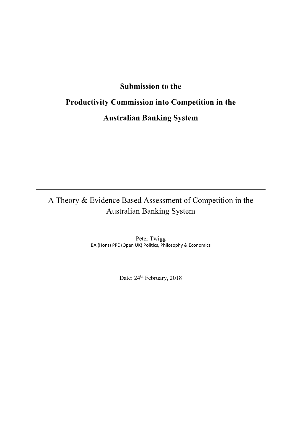 Competition in the Australian Financial System Public Inquiry