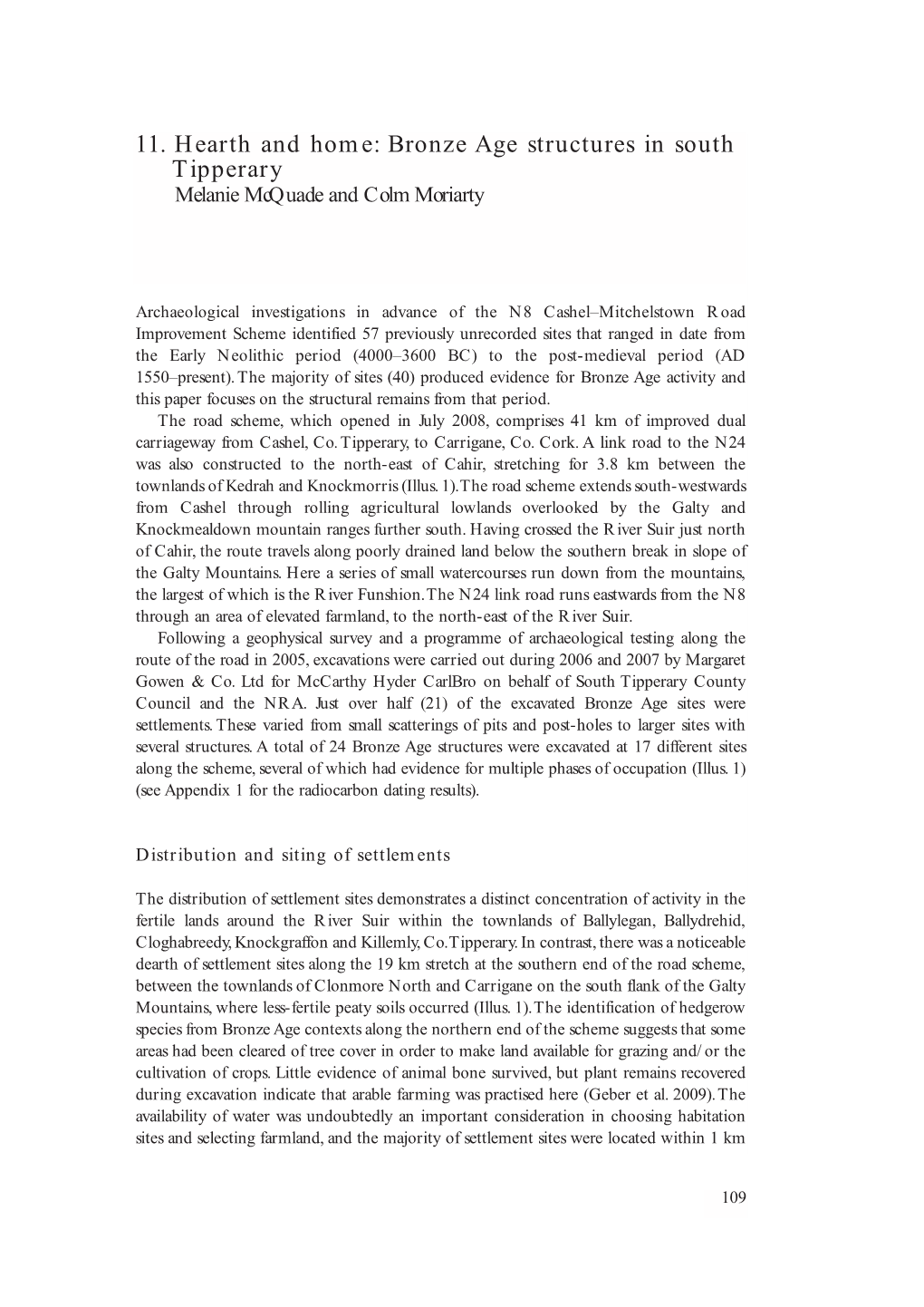 11. Hearth and Home: Bronze Age Structures in South Tipperary Melanie Mcquade and Colm Moriarty