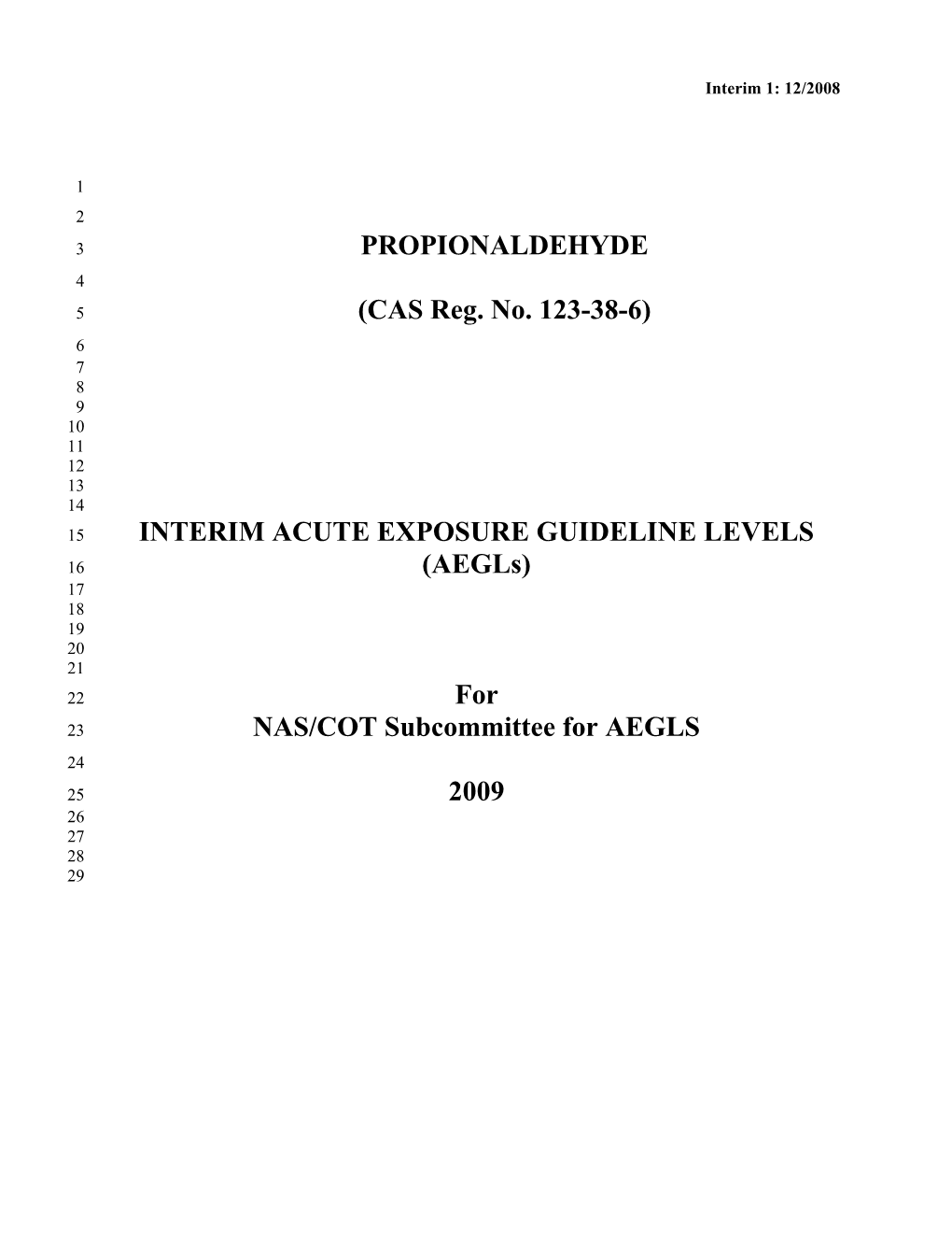 Propionaldehyde Interim AEGL Document