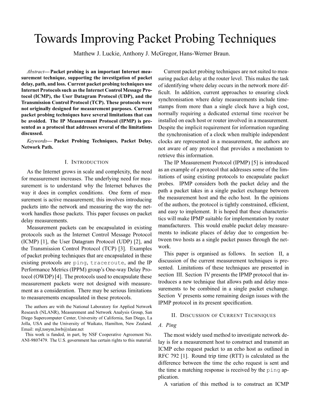 Towards Improving Packet Probing Techniques Matthew J