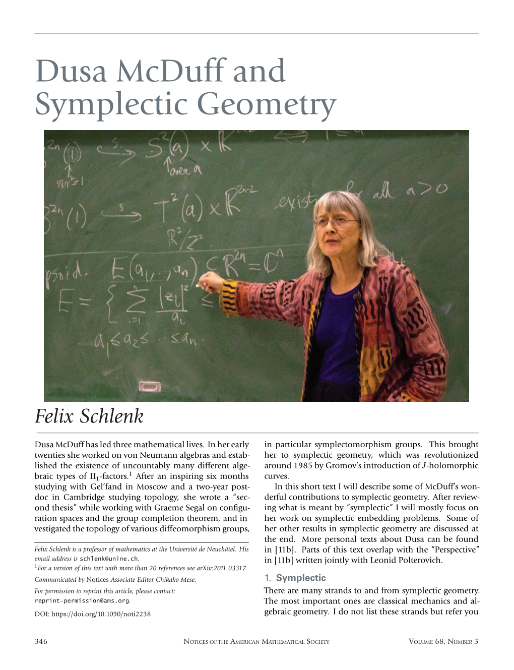 Dusa Mcduff and Symplectic Geometry