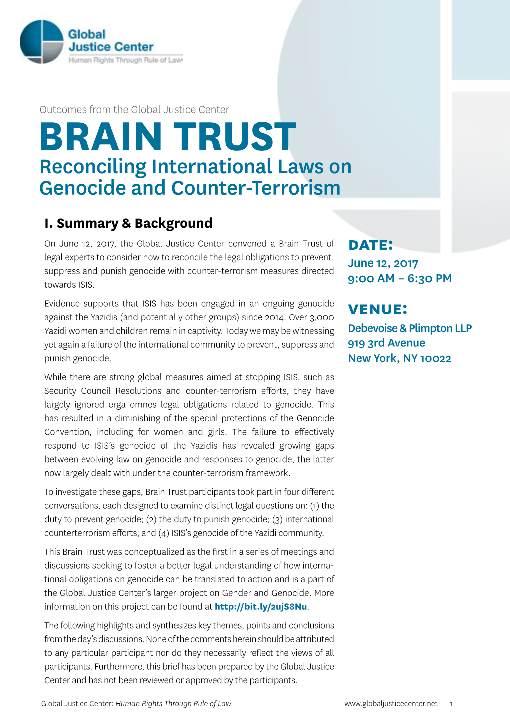 BRAIN TRUST Reconciling International Laws on Genocide and Counter-Terrorism
