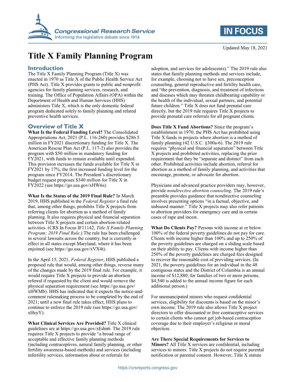 Title X Family Planning Program