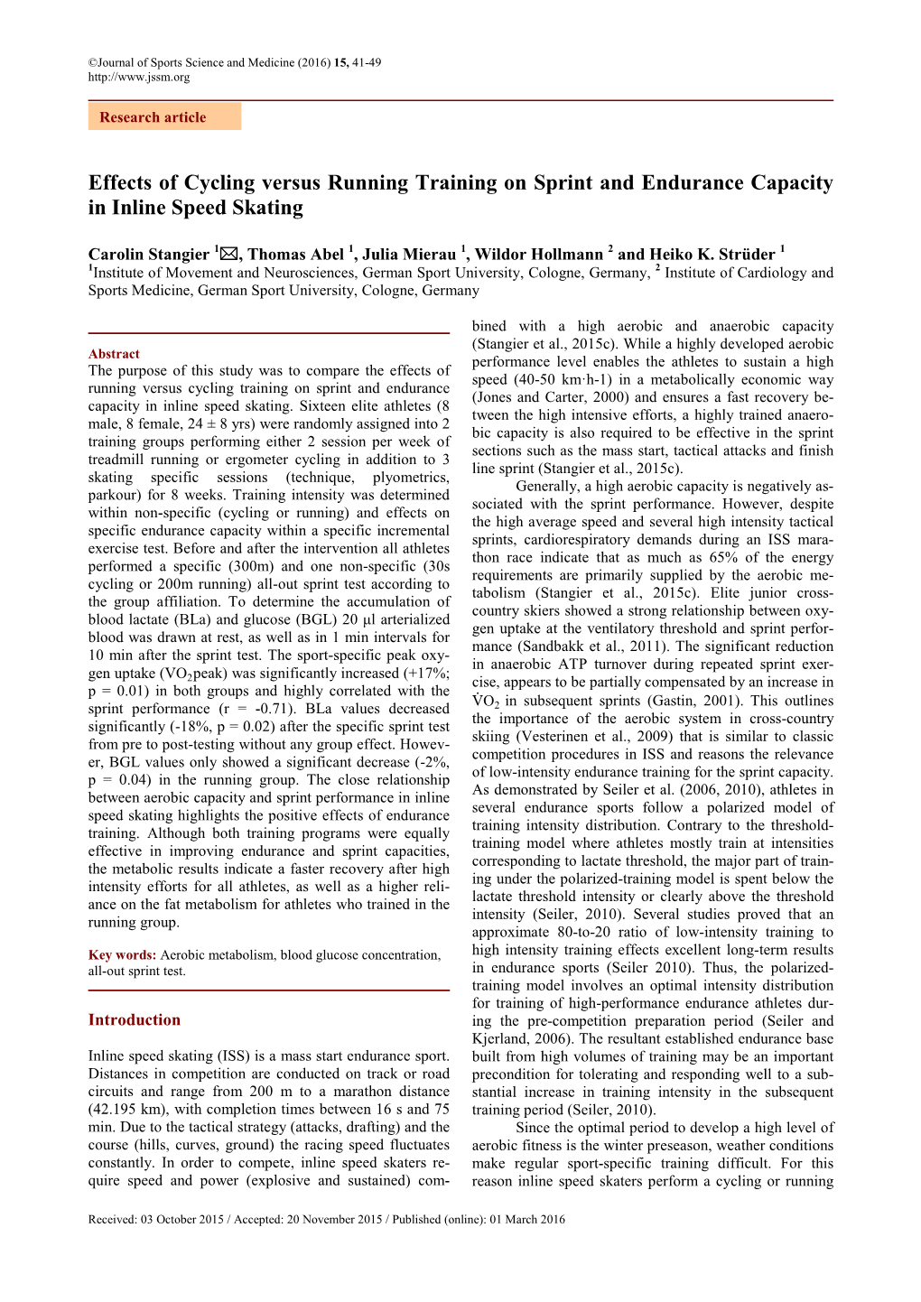 Research Article, J Sport Sci