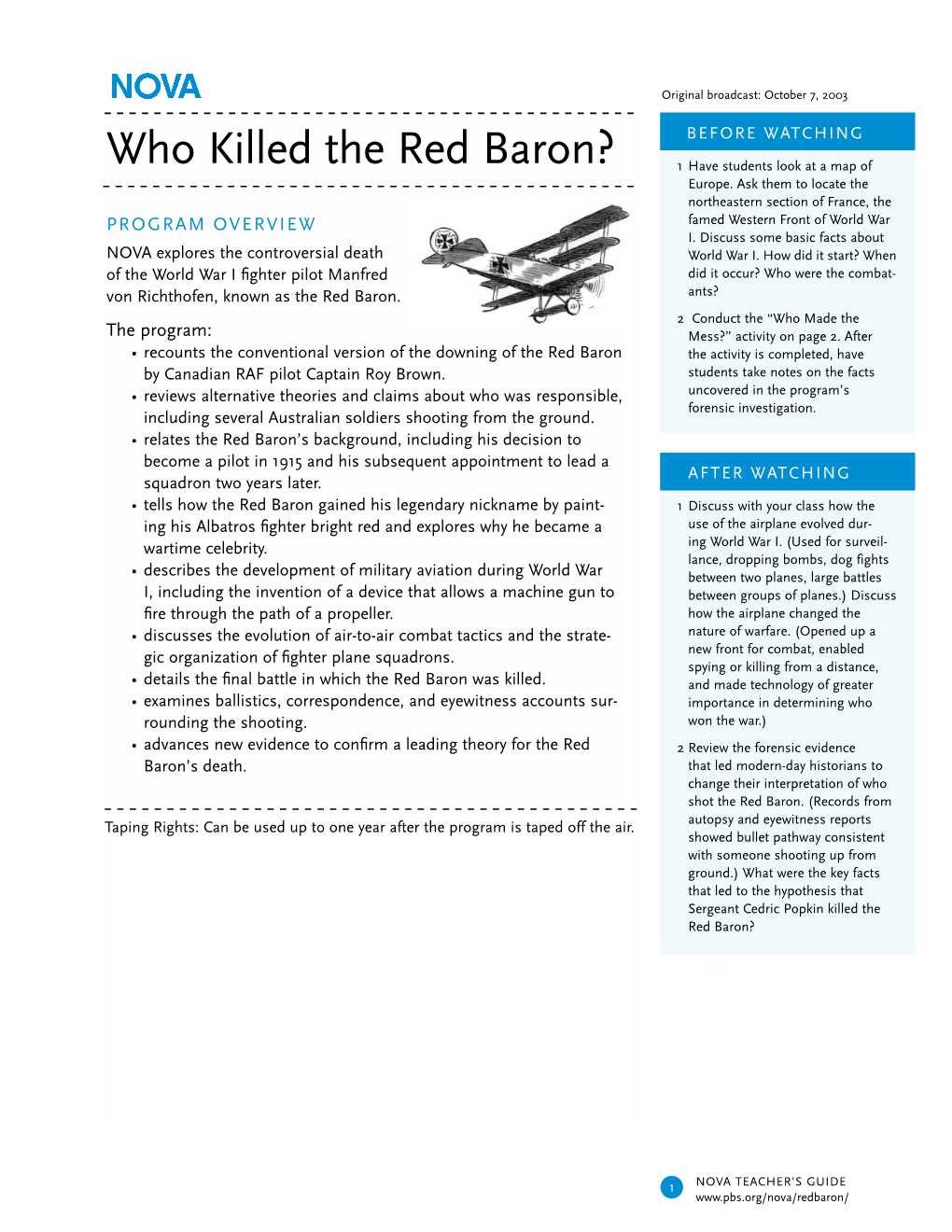 Who Killed the Red Baron? 1 Have Students Look at a Map of Europe