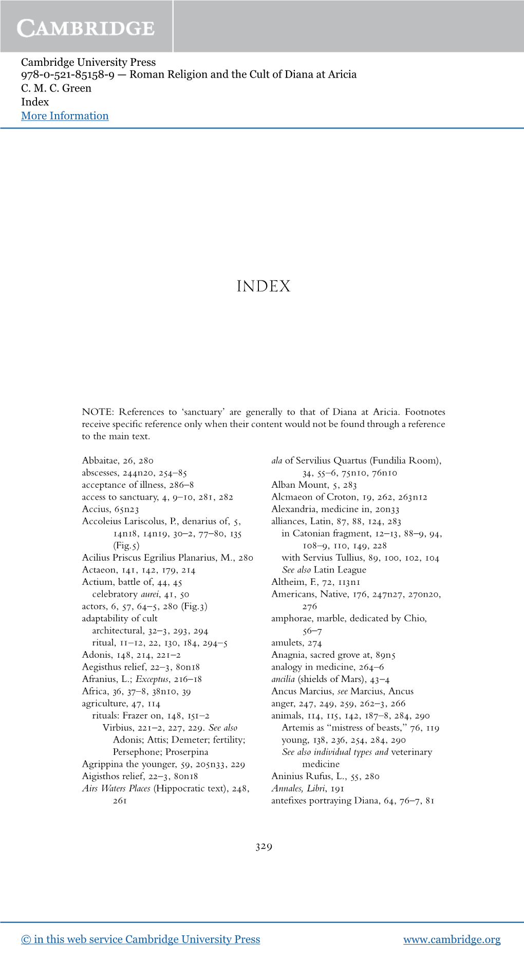 Cambridge University Press 978-0-521-85158-9 — Roman Religion and the Cult of Diana at Aricia C