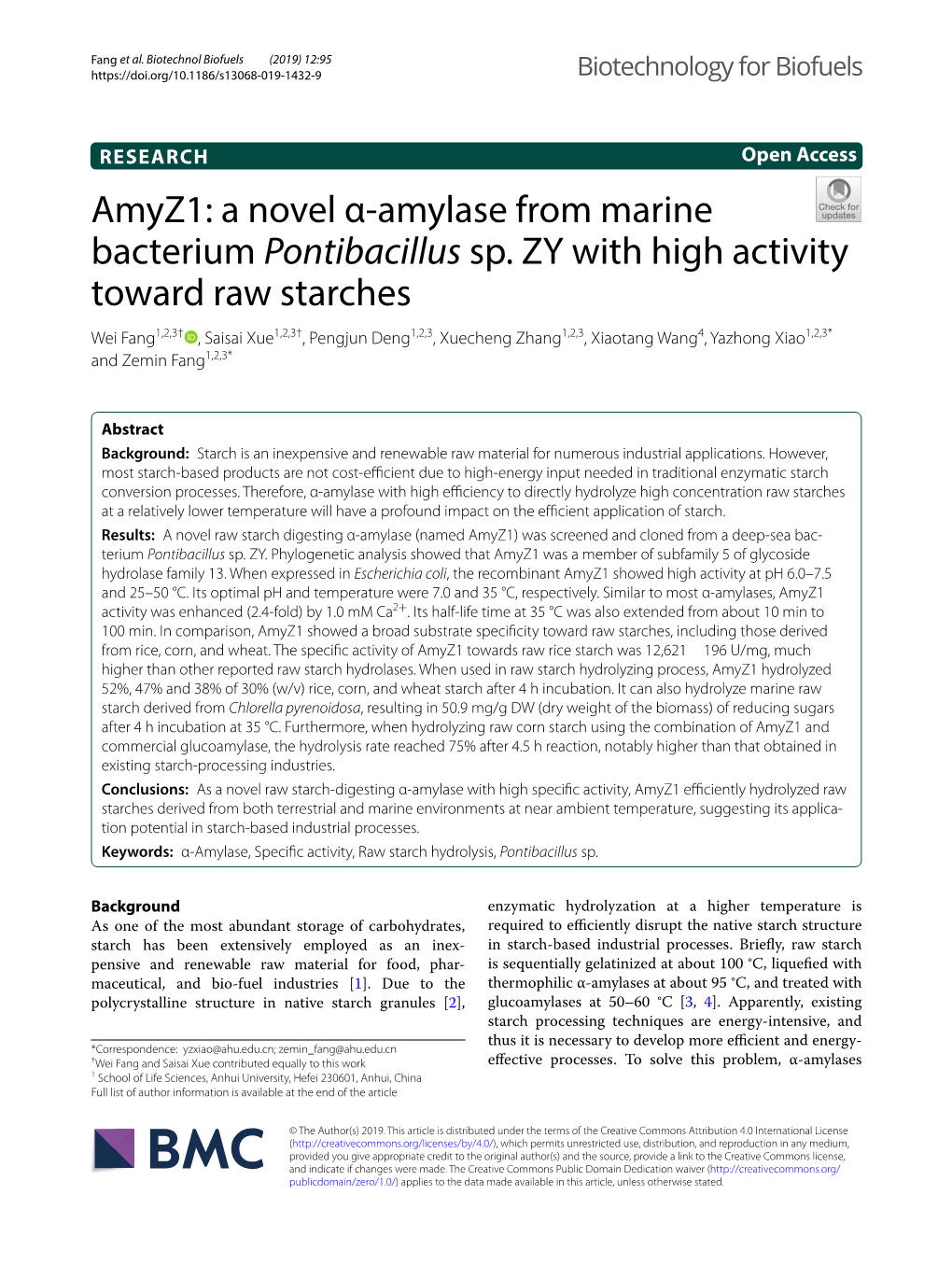 A Novel Α-Amylase from Marine Bacterium Pontibacillus Sp. ZY with High Activity Toward Raw Starches