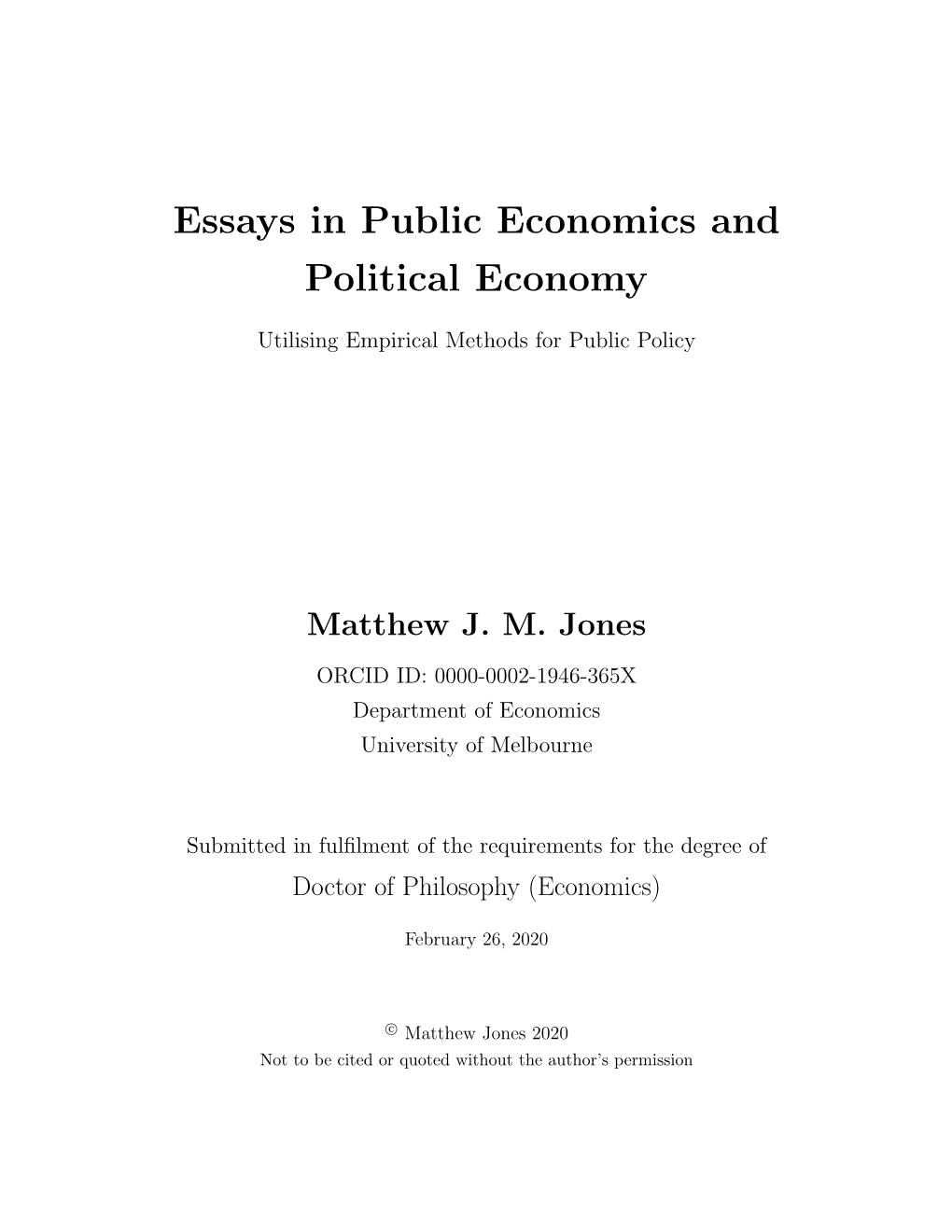 Essays in Public Economics and Political Economy