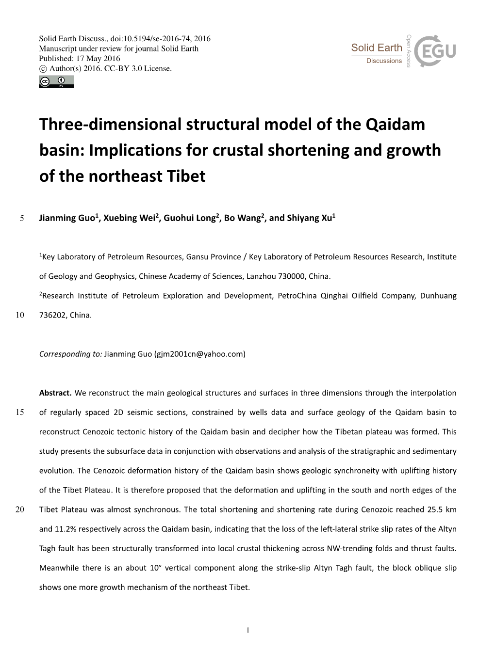 Three‐Dimensional Structural Model of the Qaidam Basin: Implications for Crustal Shortening and Growth of the Northeast Tibet