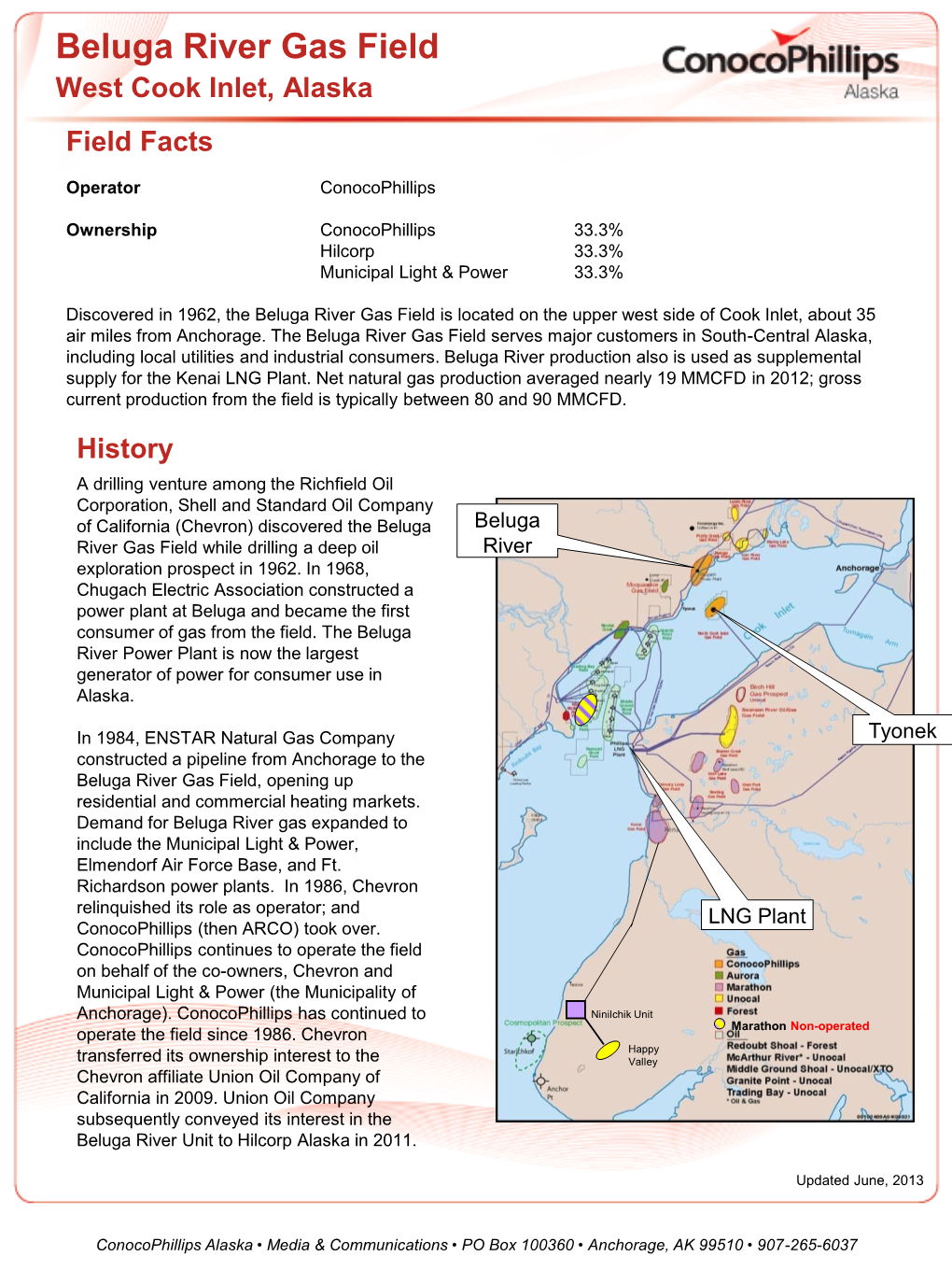 Beluga River Gas Field West Cook Inlet, Alaska Field Facts