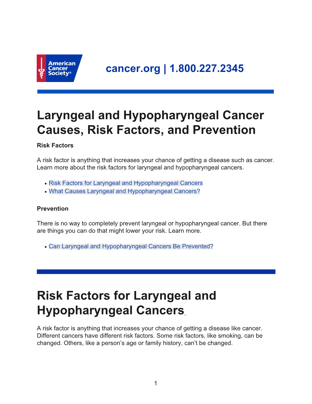 Risk Factors for Laryngeal and Hypopharyngeal Cancers