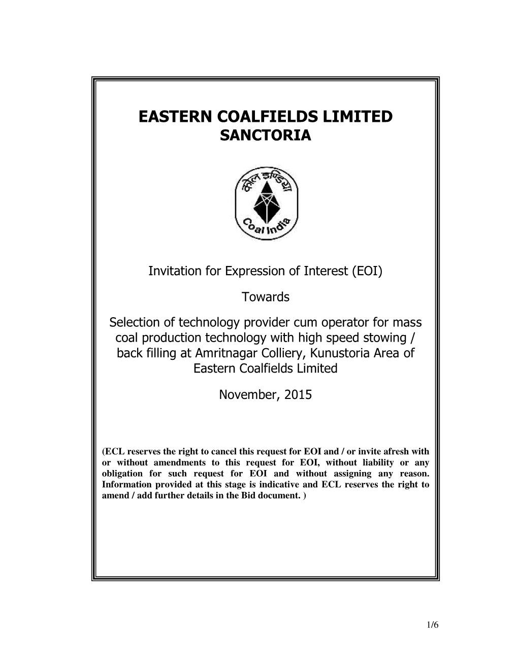 Eastern Coalfields Limited Sanctoria
