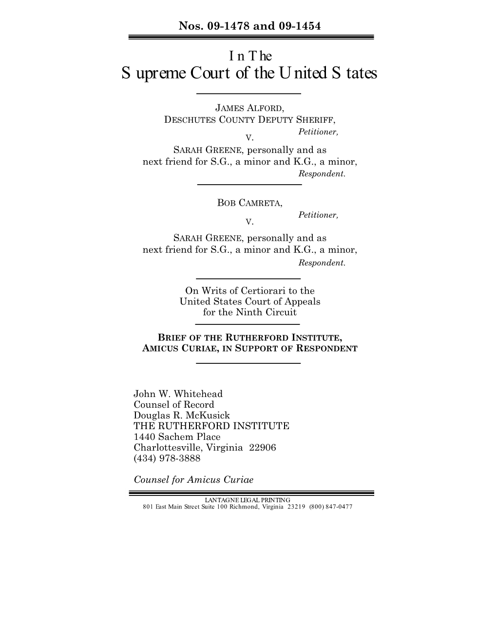 The Rutherford Institute, Amicus Curiae, in Support of Respondent