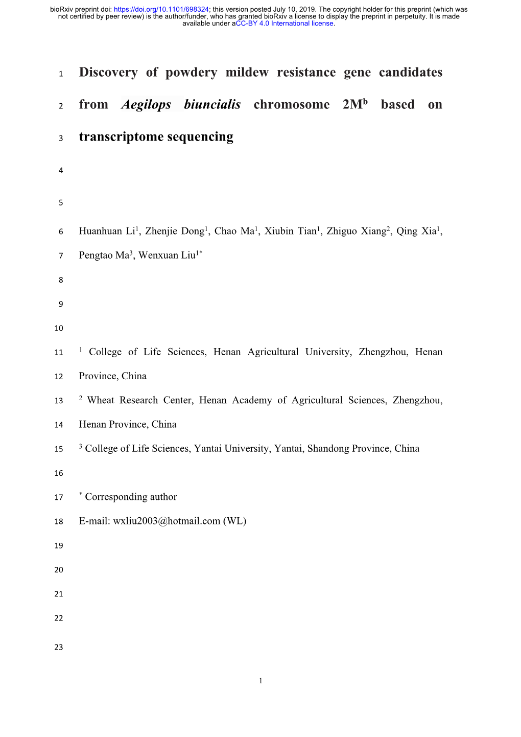 Discovery of Powdery Mildew Resistance Gene Candidates