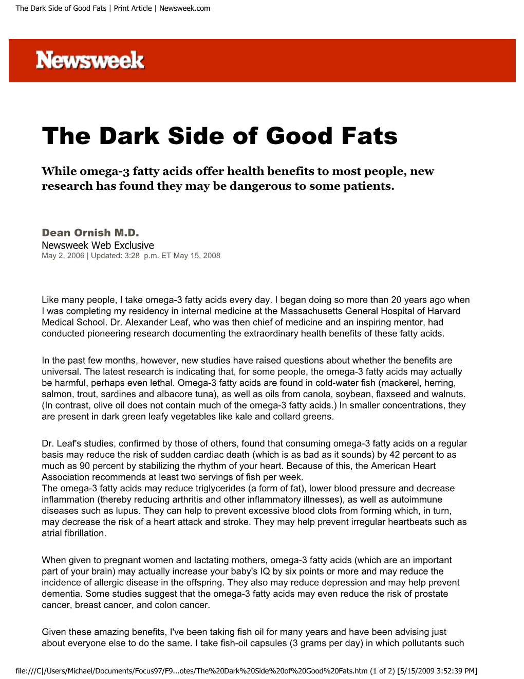 The Dark Side of Good Fats | Print Article | Newsweek.Com