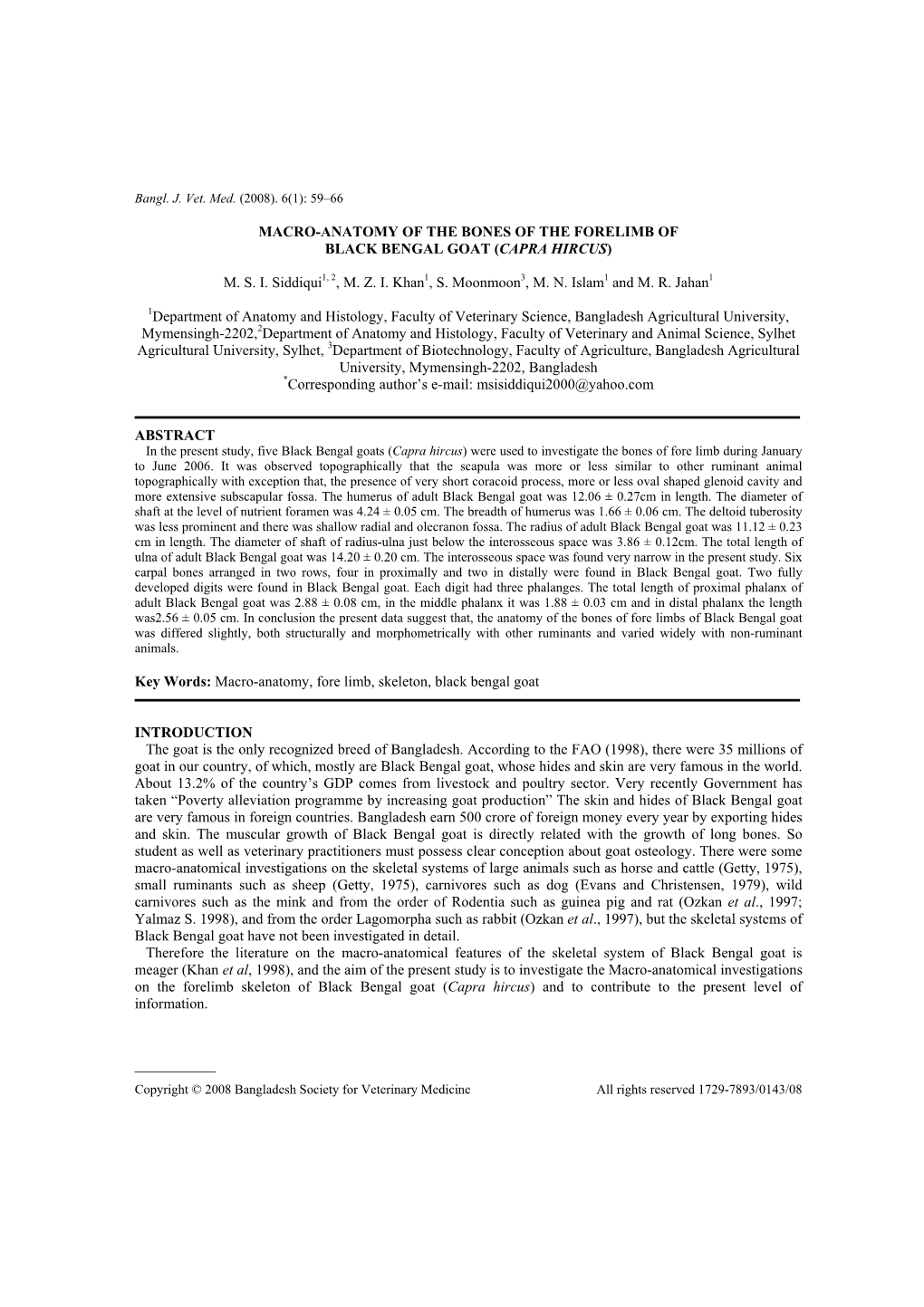 Macro-Anatomical Investigations on the Forelimb Skeleton of Black Bengal Goat (Capra Hircus) and to Contribute to the Present Level of Information