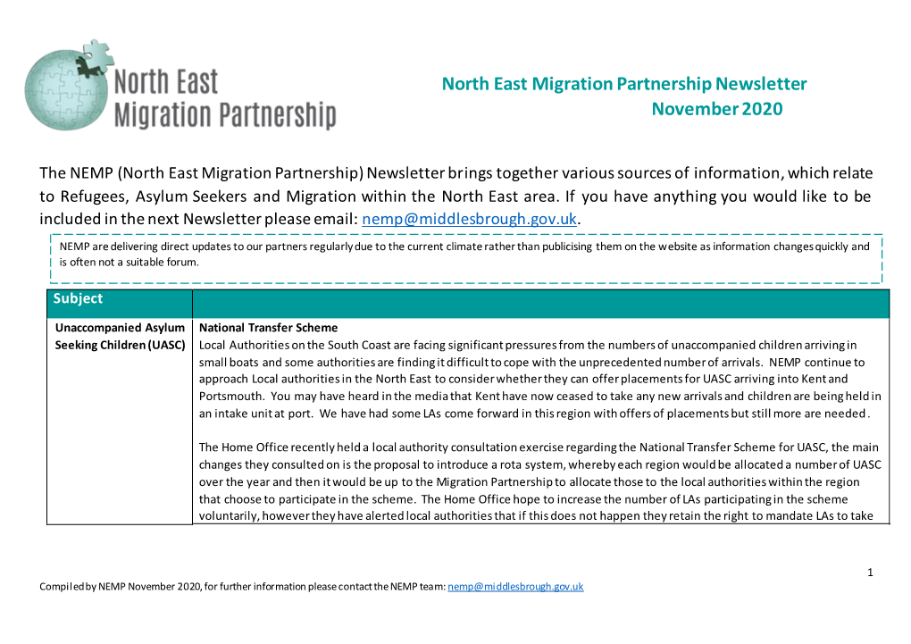 North East Migration Partnership Newsletter November 2020
