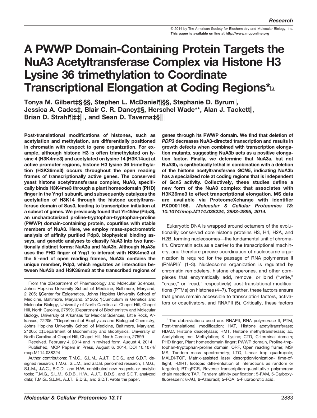 A PWWP Domain-Containing Protein Targets the Nua3 Acetyltransferase